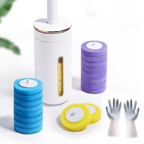Ysislybin Einweg-Toilettenbürste mit Halter, 24 Austauschbare Toilettenbürstenköpfe, Reinigungssystem für Toilette, Waschbecken, Spiegel, Boden, Weiß, ABS, Schwamm