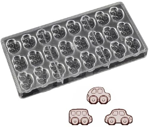 DUBENS 24 Hohlräume Auto geformte Polycarbonat-Schokoladenform Harte Polycarbonat-Bonbonform 3D-Auto-Schokoladenform