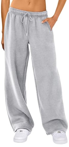 Felcia Women's Casual Joggers Sweatpants Drawstring High Waist Wide Leg Trousers Baggy Athletic Sweatpants (A-Gray, S)