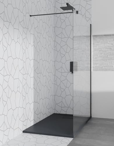 Glaswand Duschwand Duschkabine Walk-in Dusche KETIL Schwarz 100x195 cm – Duschabtrennung aus 8 mm gehärtetem Nano-Glas, Transparente Walk-in Duschtrennwand für modernes Badezimmer