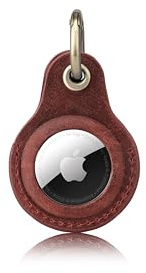 Habac Studio Airtag nyckelring äkta läder med mässings nyckeletiketter. Apple Airtag-hållare för bagage, GPS-spårare, hund- och Airtag-fodral, nyckelorganisatör. Nyckelring GPS-tagg (röd)