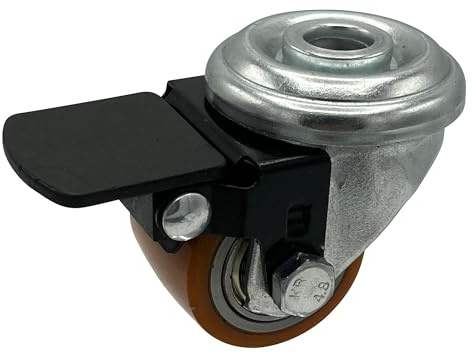 Rollentechnik Mini Schwerlast Lenkrolle mit Bremse Rad Polyurethan Rollpur® Ø35x27 mit Rückenloch Bauhöhe 50mm Tragfähigkeit 100 kg