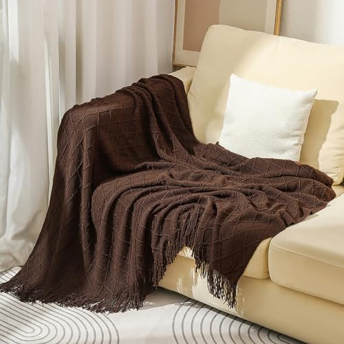 Dazzluxe Acryl-Strickdecke Mit Quaste, Weiche, Gemütliche, Dekorative Gewebte Decke Für Couch Bett Sofa, Moderne Strukturierte Fransendecke Für Die Ganze Saison,T,60 * 90