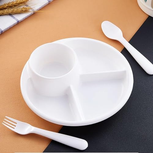 BBTISG Assiettes à Dîner Divisées, 3 Compartiments avec Contrôle des Portions Assiettes Diététiques Divisées Plateau Réutilisable pour Enfants et Adultes Passe au Micro Ondes (blanc)