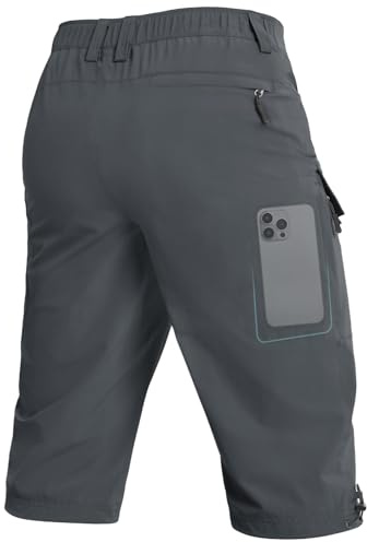 Moosehill 3/4 korta byxor-herrcargo-bermuda-utomhusshorts herr 6 fickor lätta vattentäta cargobyxor vandringsbyxor arbetsbyxor män kort Mtb utomhus sport sommar activewear shorts, Mörkgrå, L