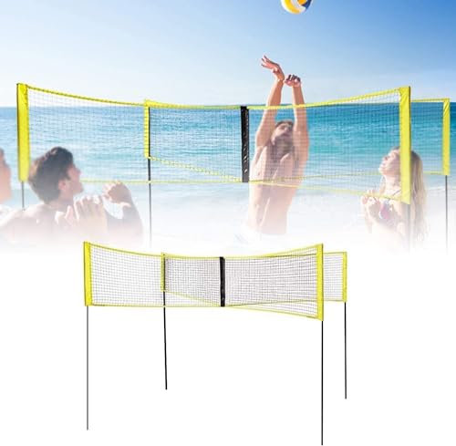 Vierseitiges Volleyballnetz, tragbares Strand-Volleyballnetz, mit Ständer, für Gärten, Strände, Schwimmbäder, Partys auf jeder Seite, 150 cm x 50 cm