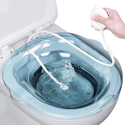 Yeory Sitz Bath for Toilet, 2PCS Sitz Bath Tub with Flusher, Toilet Seat Sink for Postpartum Blue, Toilet Seat Toilets, Sitz Bath for Hemorrhoids, Sitz Baths with Drain Holes