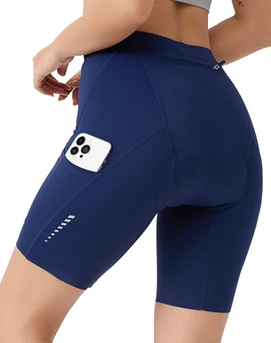 VeloVibe Radlerhose Damen Gepolstert 6D Mit Tasche - Schnelltrocknende Elastische Fahrradhose Kurz, Atmungsaktiv Mit Breitem Und Dichtem Polster, Blau M
