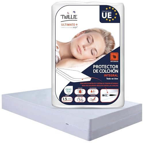Twillie – Housse de Matelas Intégrale 140x190x25 cm Imperméable - Qualité Supérieure - Anti Punaise de lit – Oeko-TEX® Protège-Matelas Traitement AEGIS® Anti-acarien, bactérien – Alèse Fabriqué en EU