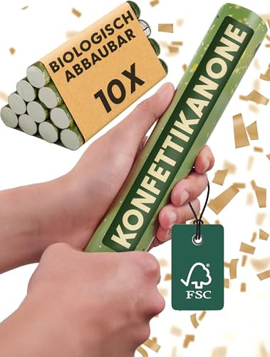 Partyjoker 10 Pieces Gold Confetti Cannons - Biodegradable Confetti - 30 cm Large Party Poppers - FSC® Party Cannons