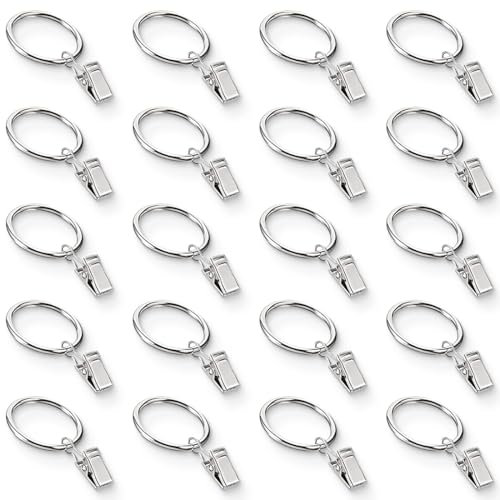 20 piezas anillas para cortinas con pinza,ganchos de cortina para colgar,anillos de clip de cortina de acero inoxidable de 32 mm, ganchos y anillas con pinza para decoración del hogar
