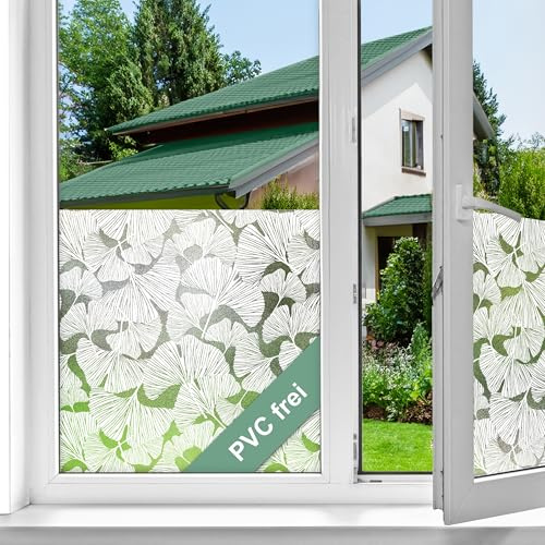 d-c-fix Fensterfolie PVC-frei static Ginkgo 45 cm x 1,5 m statisch haftend | Sichtschutzfolie mit modernem Muster für Glasflächen – selbsthaftend, blickdicht, dekorativ