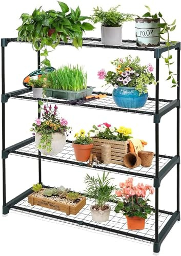 Greenfields 4 Tier Greenhouse Shelving Racks, Freestanding Plant Stands for Garden Use – Ideal for Pots, Trays, and Potting – Sturdy Outdoor Tiered Storage Solution (1)