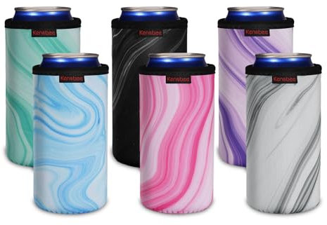 KENOBEE 6 Piezas 16 oz Can Cooler Sleeve, Fundas para bebidas de latas de neopreno antideslizantes, reutilizables y con aislamiento para cerveza, refrescos, bebidas energéticas (500 ml, 6 colores)