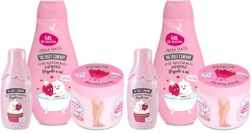 The Fruit Company. Edición Exclusiva MÍMATE FRESA NATA ATRACCIÓN. Pack compuesto por 1 Gel Ducha + 1 Exfoliante corporal + 1 Colonia. (Paquete de 2)