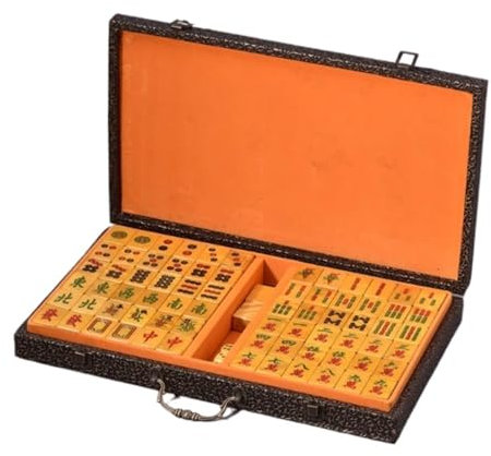 DGSYUAN Chinesisches Mahjong Holz Chinesisches Mahjong-Set Mit 144 Tragbaren Professionellen Chinesischen Mahjong-Sets Mit Kofferbox Mah Jong Mah Jongg Set
