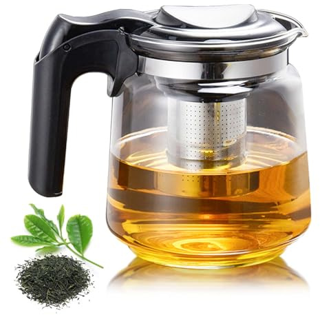 Théière en verre de qualité supérieure de 1,5 l avec couvercle et passoire, filtre en acier inoxydable, théière en verre pour la préparation de thés en vrac