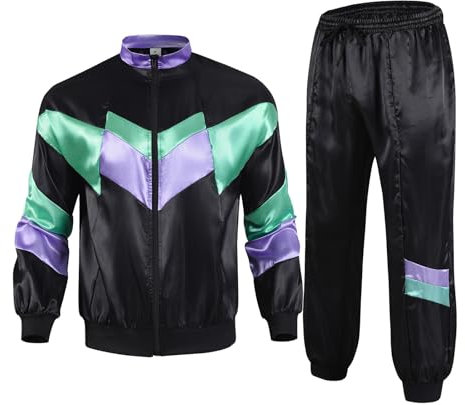 Generisch 80er 90er Jahre Outfit Herren Damen, Blau Karneval Kostüm Trainingsanzug Retro Anzug für Karneval Aerobic Outfit KostüM FüR MäNner