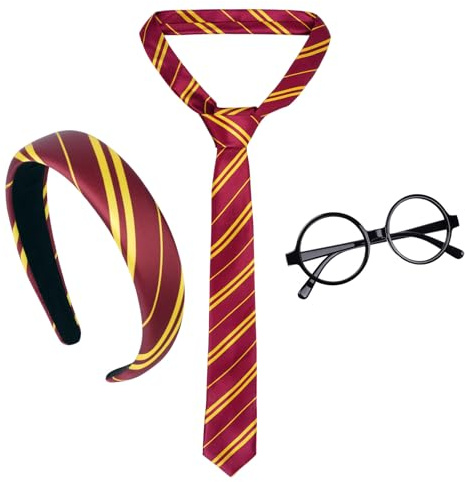 Aomig Cravate Ecusson Tissé, Accessoires Cosplay de Magicien, Sorcier Accessoire Cravate Lunettes et Bandeau pour Enfant et Adultes, Déguisements Cosplay Costumes d'halloween Sorcier
