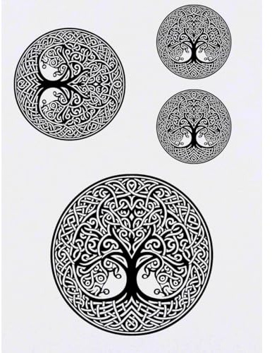 Azeeda 4 x 'Circular Celtic Tree' Temporary Tattoos (TO00070570) | Mixed-Size Water Resistant Skin Safe Transfers for Parties and Costumes