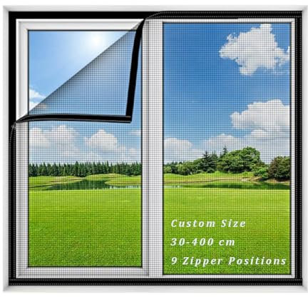 Custom Size Balcony Window Safety Net, Bug Anti-Mosquito Fly Insect Netting, Cat Protection Window Guard with Zip, Semi-Transparent Window Curtain