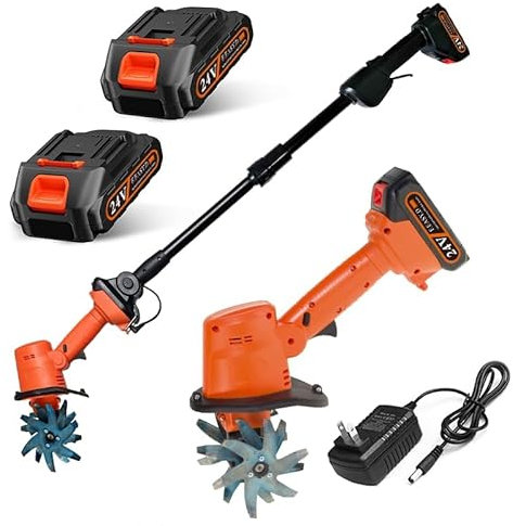 21V Cordless Mini Cultivator - 10cm Tilling Width & Depth, 235RPM with Telescopic Pole for Standing Operation, Includes 2×1500mAh Batteries, Portable Soil Tiller