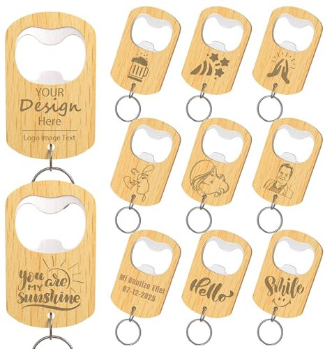 15 abrebotellas de madera personalizados, abridor de botellas de cerveza de madera personalizado con llavero, texto grabado con láser y logotipo para bar, boda, aniversario, fiesta, graduación