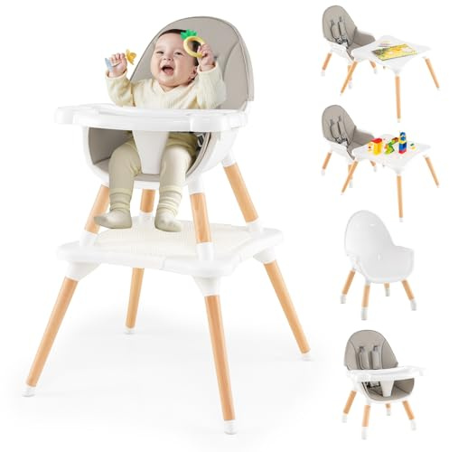COSTWAY Trona para Bebé con Altura Ajustable, Silla Alta para Comer con Cinturón de Seguridad y Bandeja Extraíble, Trona Portátil Evolutiva Bebé (Gris,con Tablero de Bloques)