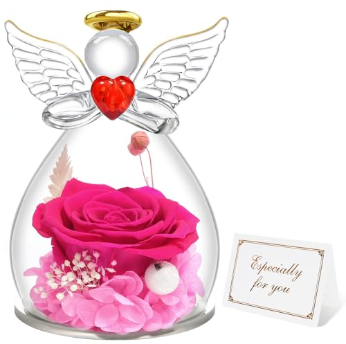 Miofula Ewige Rose Geschenke für Frauen,Infinity Rosen Schutzengel Geburtstagsgeschenk für Frauen,Blumen Engel Figur Geschenke für Mama Mutter Oma Freundin Geschenk Weihnachten Jahrestag Hochzeitstag