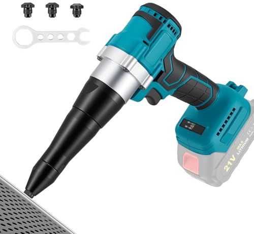 GJCrafts Akku Nietzange Kompatibel mit Makita 18V, Akku-Nietgerät mit Brushless Motor, 3 Düsen für 2,4-5,0 mm Alu- & Edelstahlnieten, mit LED-Leuchte