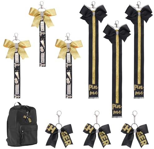 URROMA Cheer Pin Me Ribbon Cheerleader-Band, Schlüsselanhänger mit Schleife für Tasche, Rucksack, Cheer, Schlüsselanhänger für Performance-Rucksack, Zubehör, 3 Größen, 9 Stück