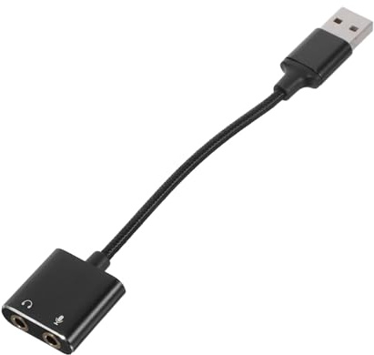 External USB Sound Card Adapter for Headphone and Microphone | Black Aluminium Alloy and Pvc Build, Wide Compatibility for Laptop and Smartphone, Stable Sound Output