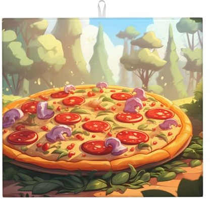 WHJSHOP Large Pizza Printed Kitchen Countertop Absorbent Pad: Anti-Slip, Reversible Dish Drying Mat Gift for New Homes, Renovations, Christmas, Mother's Day, Birthdays