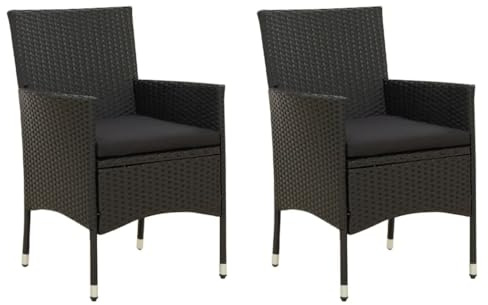 Teenpull Gartenstühle mit Sitzpolster, 2er-Set aus schwarzem Poly Rattan, robuste Terrassenstühle für Außenbereich, pulverbeschichteter Stahlrahmen, langlebiges Gartenmöbel