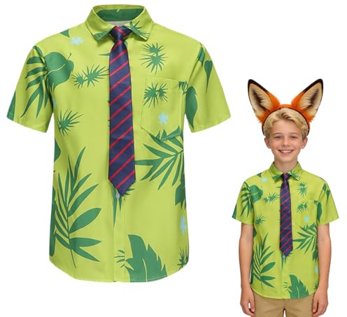 SilverChry Movie Cosplay Costume, Costume Anime Cosplay Camicia Cravatta Set, Camicia Hawaiana per Bambini, Adatto per Giochi di Ruolo, Carnevali, Feste, Spettacoli E Festival (Verde, 150)