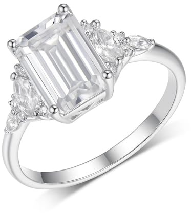 Ayoiow Freundschaftsringe Weissgold 585 für Damen, 3ct Moissanit Rechteckig Vorsteckring Weißgold 585 für Sie, 14 Karat Weißgold Größe 52 (16.6)