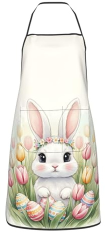 ESXPNVN Easter Bunny And Eggs Apron For Women Men – Spring Holiday Cooking Apron For Baking, Kitchen, Bbq & Egg Hunt Parties, Adjustable Easter Chef Aprons With Pockets