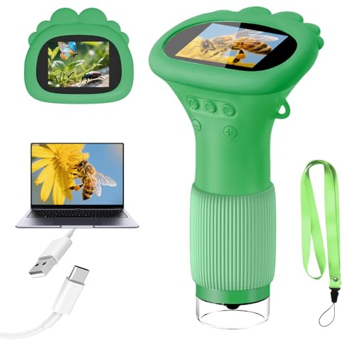 Microscope for Kids 1000X Handheld Digital Miniscope Stem Toys Gifts | 2.0 IPS Screen Magnifier, Portable Pocket Microscopes Birthday for Girls Boys, Science Kits for 3 4 5 6 7 8 9 10, Green