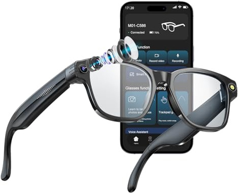 OBEST Occhiali da Sole Intelligenti Bluetooth con Fotocamera 1080P, Smart Glasses con Funzione di Registrazione Foto/Video/Audio, Assistente Vocale AI, Traduzione in Tempo Reale e Telefonia Bluetooth
