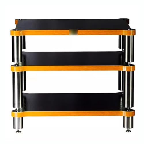MDYHY 3-Tiers HiFi Rack AV Shelf HiFi Solid Wood Audio Rack Speaker Amplifier Cabinet TV Stand with Media Storage Shelves Audio Video Components (Color : Black, Size : 60 * 60 * 48cm)