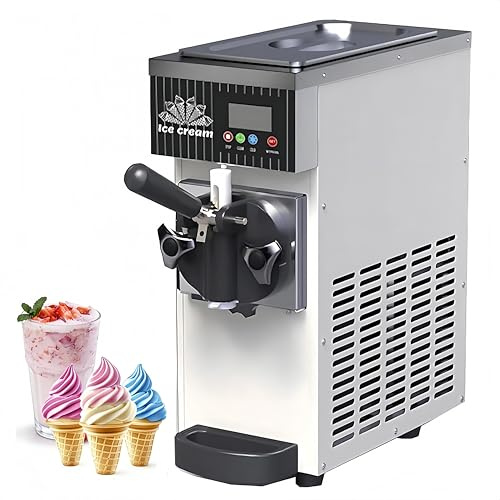 MáQuina Helado,Profesional Heladera Soft Serve,MáQuina de Helado de Un Solo Sabor, Rendimiento de 7,5 L/H, Preenfriamiento,Autolimpieza,Panel LCD para El Hogar Y Negocios. White