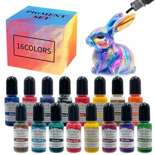 Umllpet Pigmentos de color altamente concentrados para polvo de fundición, 16 colores de 10 ml, pintura para hormigón a base de agua y yeso, ideal para modelismo, proyectos creativos de bricolaje y