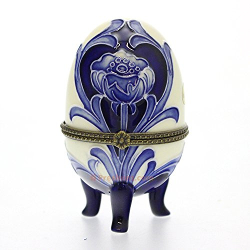 Old Tupton Ware Blue Peony Design, standing egg shaped hinged trinket box