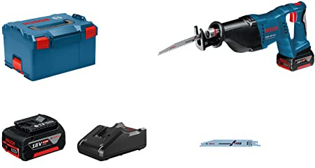 Bosch Professional GSA 18 V-LI Akku-Säbelsäge, 2x4,0 Ah Akku, 2 Sägeblätter, 18 V, L-Boxx