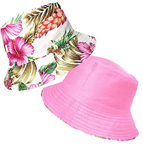 TOSKATOK Damen-Frauen Hattricks Reversible Baumwollblumen Bush Fischerhüte Sonnenhut-PINK