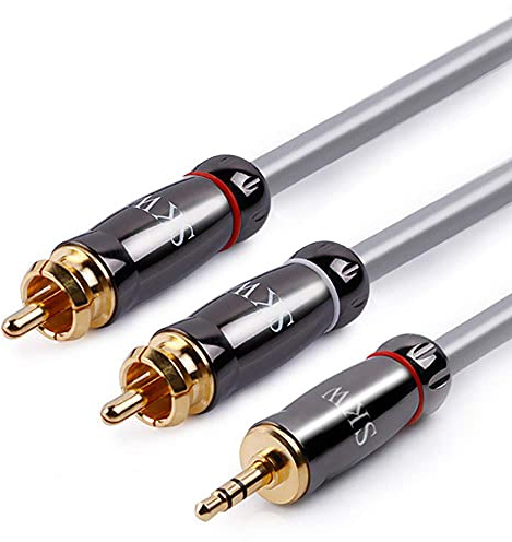 SKW Audiophiles Cavo Jack a 2RCA con HiFi Suono, rame OFC Cavo RCA Jack 3,5 Maschio Compatible con Smartphone, PC, Tablet, MP3, Amplificatore, Impianto Stereo, Home Theatre (5M, grigio)