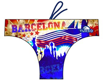 Turbo - Costume da bagno con motivo Barcellona, professionale, per pallanuoto, nuoto e triathlon multicolore X-Large