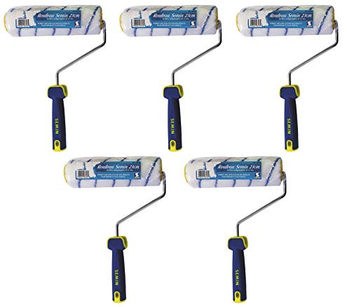 SEMIN Rouleau Application Enduit & Peinture 23 cm – Fibres Polypropylène 12 mm – Application Facile & Rapide – Murs & Plafonds – Qualité Professionnelle - Lot de 5