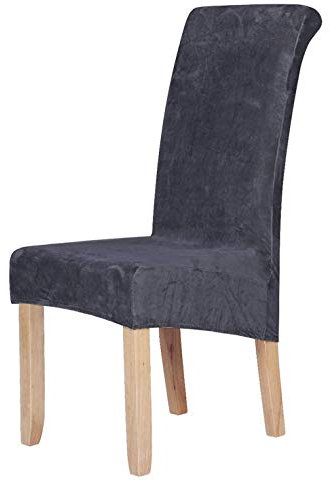 Stuhlhussen aus Samt, Stretch, Elastan, Plüsch, kurz, einfarbig, für große Esszimmerstühle, Stuhlschutz, Heimdekoration, Samt, dunkelgrau, Set of 4 (Large)