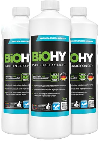 BiOHY Professionell fönsterrengöring (3 x 1l flaska) | Koncentrat av glasrengörare, perfekt för alla FÖNSTERVAKUUM, Kärcher, Leifheit, etc. (Fensterreiniger)